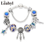 Tibetan Silver Tree of Life Charm Bracelet Green Crystal Flower Bead DIY