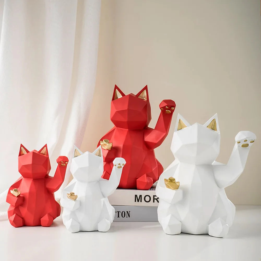 25cm Resin Lucky Cat Statue Nordic Animal Figurine Office Living Room Ornaments