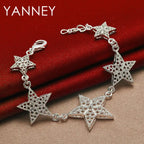925 Sterling Silver 8-inch Star Bracelet Women Wedding Party Jewellery Gift