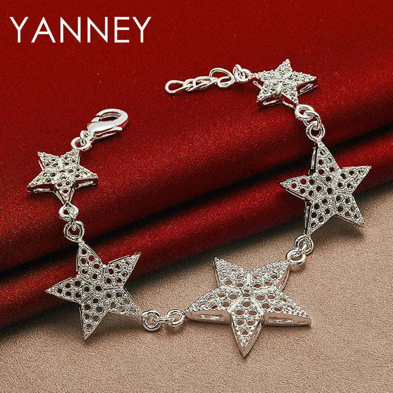 925 Sterling Silver 8-inch Star Bracelet Women Wedding Party Jewellery Gift