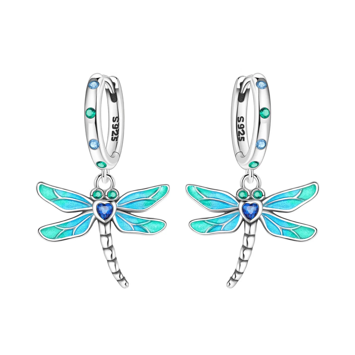 925 Sterling Silver Gradient Dragonfly Insect Drop Earrings Anniversary Gift