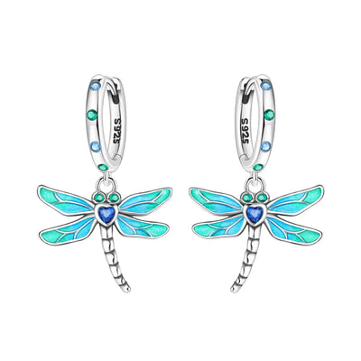 925 Sterling Silver Gradient Dragonfly Insect Drop Earrings Anniversary Gift