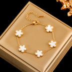 White Flower Stainless Steel Bracelet Five-Leaf Clover Wrist Jewellery