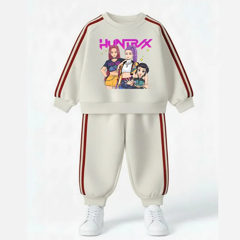K-pop Girls Spring Clothing Set Cartoon Print Sweatshirt and Joggers Suit