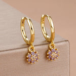 Exquisite Colourful Crystal Flower Hoop Earrings Stainless Steel