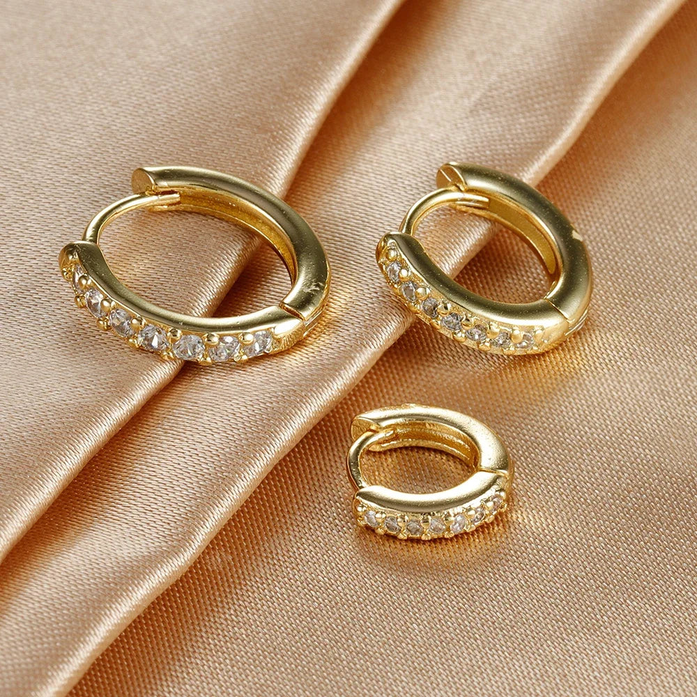 3PCS Round Circle Stainless Steel Zircon Huggie Hoop Earrings Set