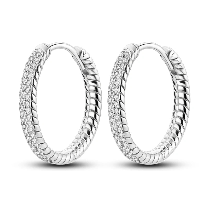 925 Sterling Silver Vintage Patterned Stone Inlaid Hoop Earrings Trendy Gift