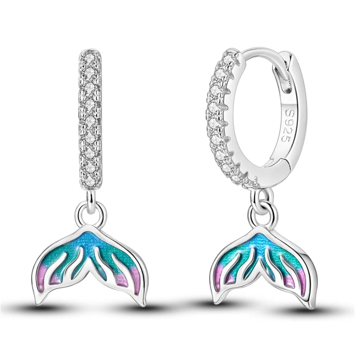 925 Sterling Silver Starry Love Tail Hoop Earrings Women's Jewellery Gift