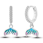 925 Sterling Silver Blue Devil Fish Hoop Earrings Anniversary Jewellery Gift