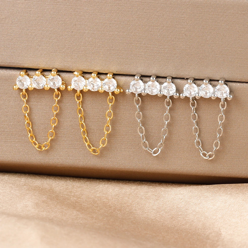 Fashion Zircon Link Chain Cross Hoop Earrings Stainless Steel