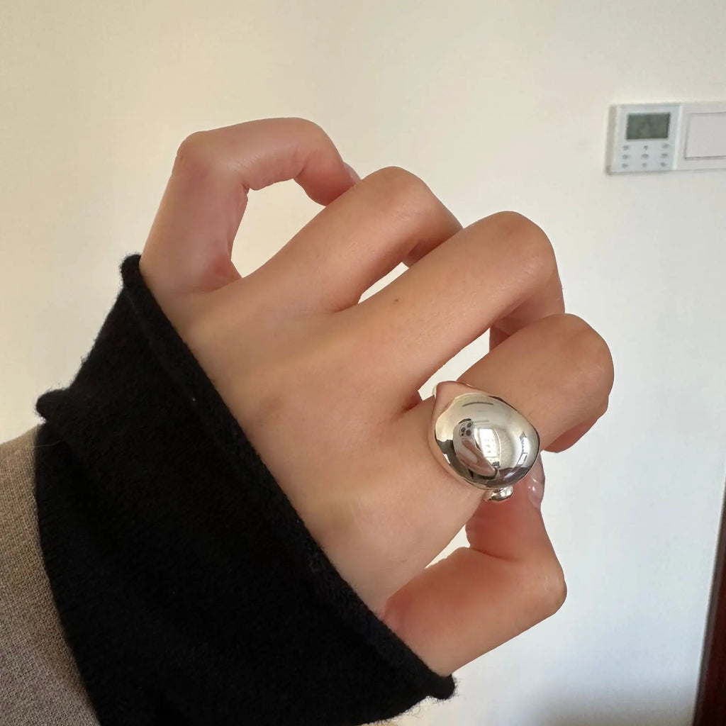 Ellipse Smooth Surface Adjustable Ring 925 Sterling Silver Engagement Wedding Luxury