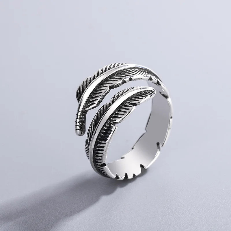 Feather Adjustable Ring 925 Sterling Silver Vintage Luxury Jewellery
