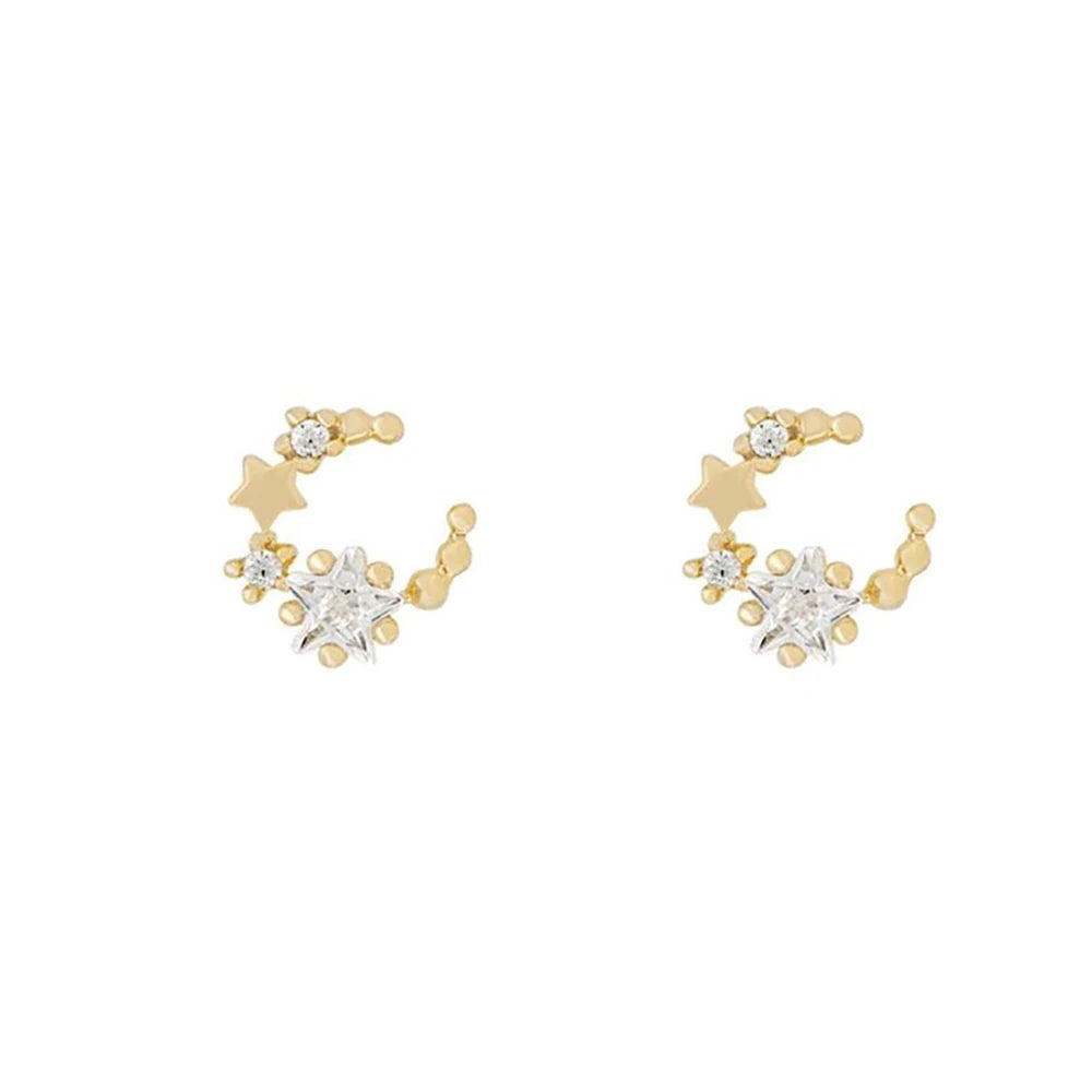New Stainless Steel Cubic Zirconia Chain Hoop Earring Star Moon