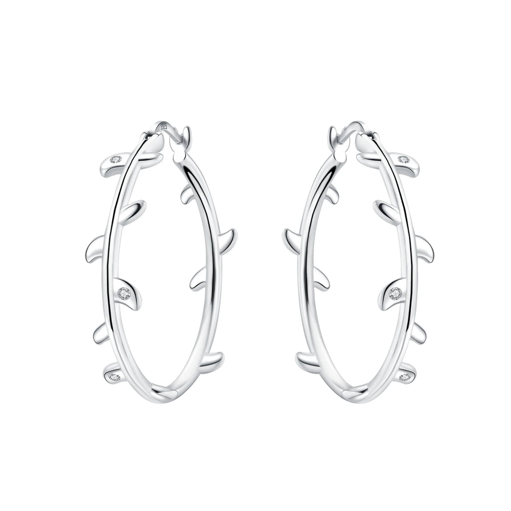 925 Sterling Silver Curled Grass Pattern Flower Hoop Earrings Women's Jewellery