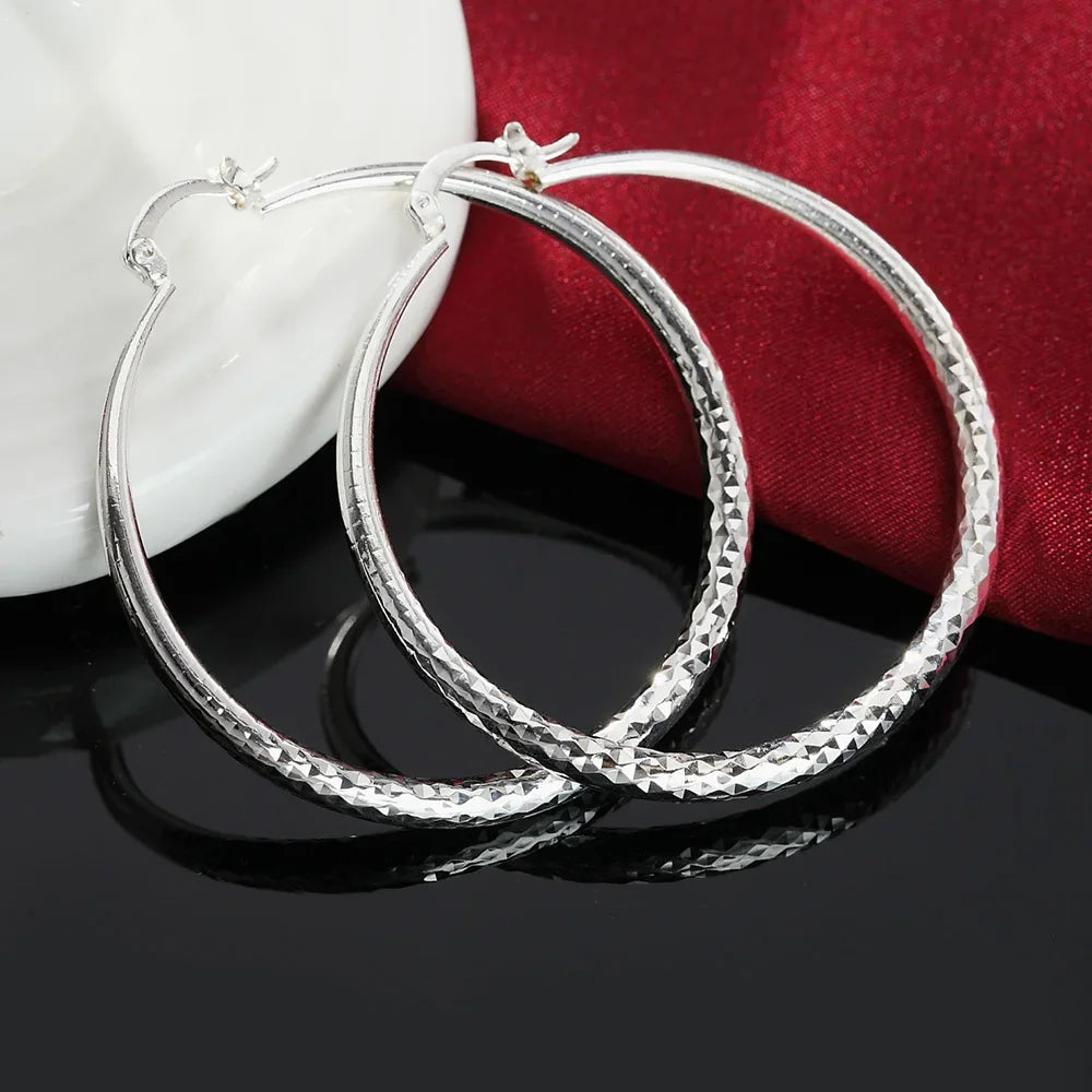 925 Sterling Silver 5cm Circle Hoop Earrings Women Fashion Wedding Holiday