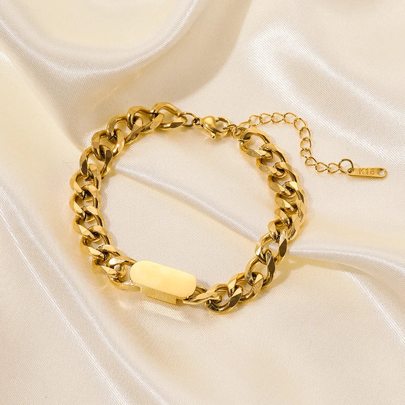 Gold Colour Stainless Steel Link Chain Bracelet Non-Fading Jewellery