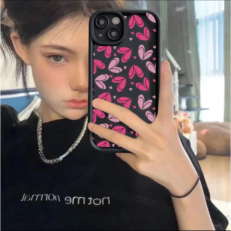 Pink Heart-Shaped Silicone Case for iPhone 17 16 15 14 13 12 11 Pro Max XR