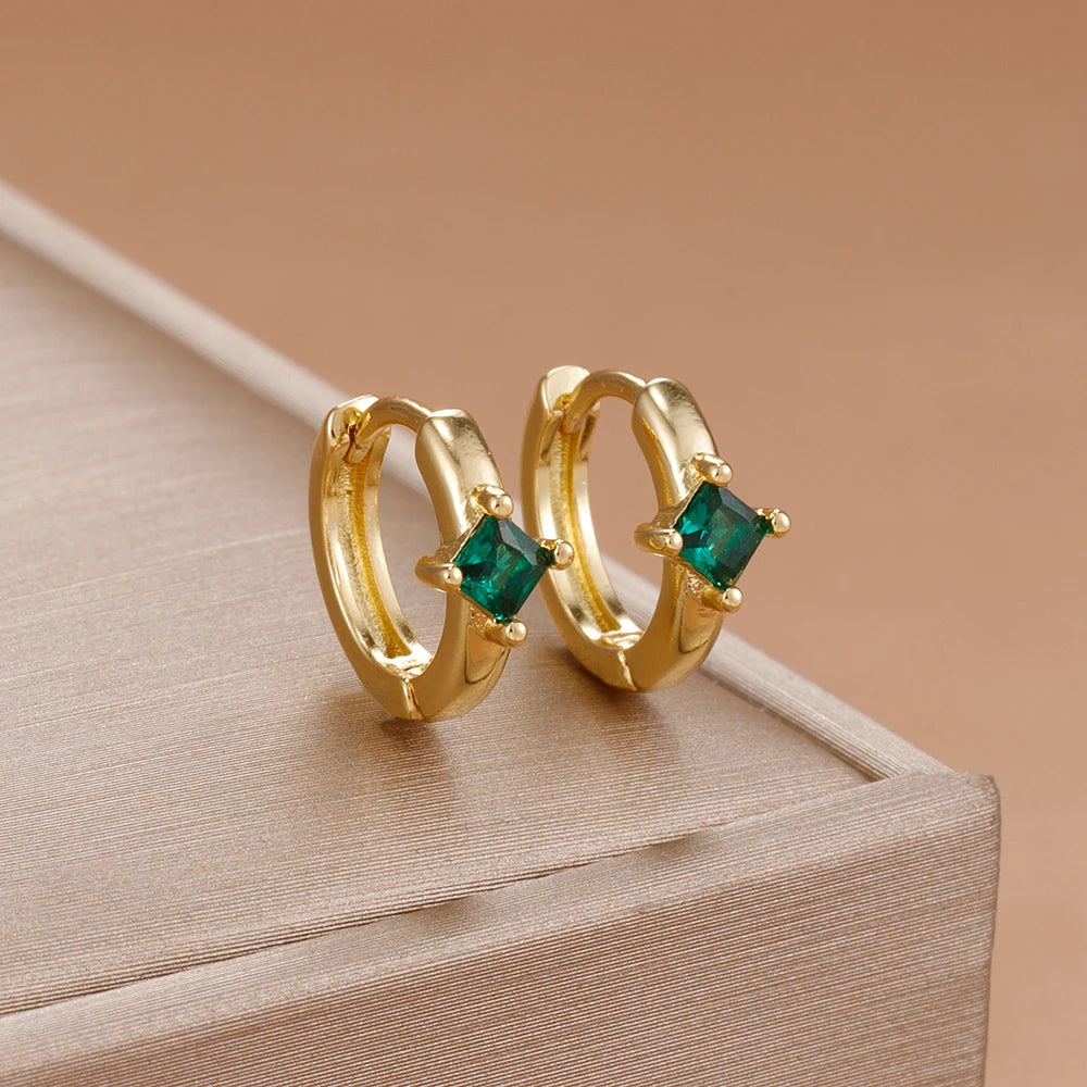 New Square Green Zircon Hoop Earrings High Quality Exquisite Gift
