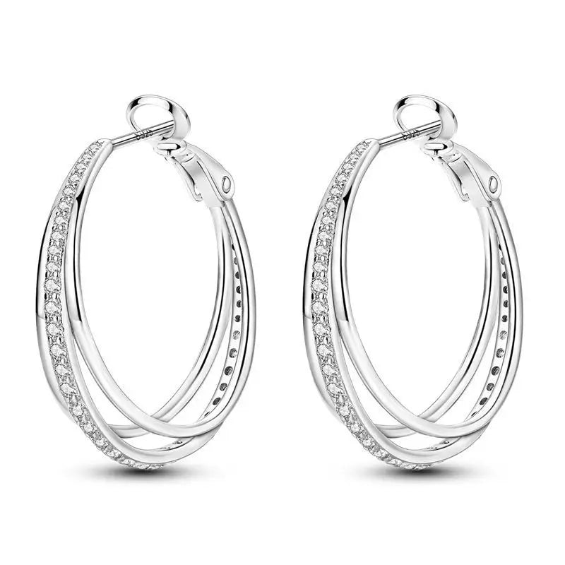 925 Sterling Silver Minimalist Staggered Circular Hoop Earrings Birthday Gift