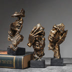 16cm Set of 3 Abstract Sculpture Resin Silence Is Gold Statue Office Bookshelf Object