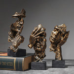 16cm Set of 3 Abstract Sculpture Resin Silence Is Gold Statue Office Bookshelf Object