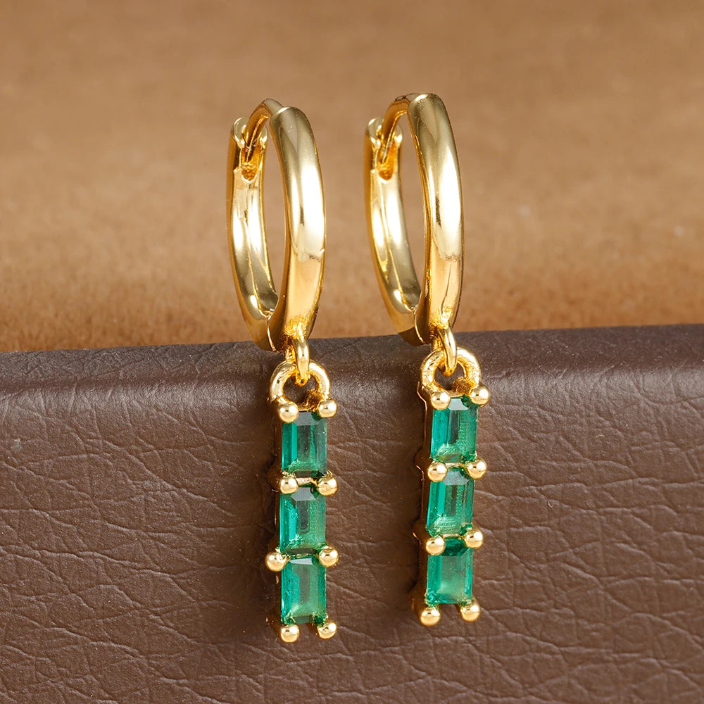 1 Pair Stainless Steel Colourful Zircon Square Dangle Earrings Punk