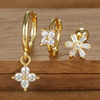 3PCS Four Flower Zircon Little Hoop Earring Star Cartilage Piercing