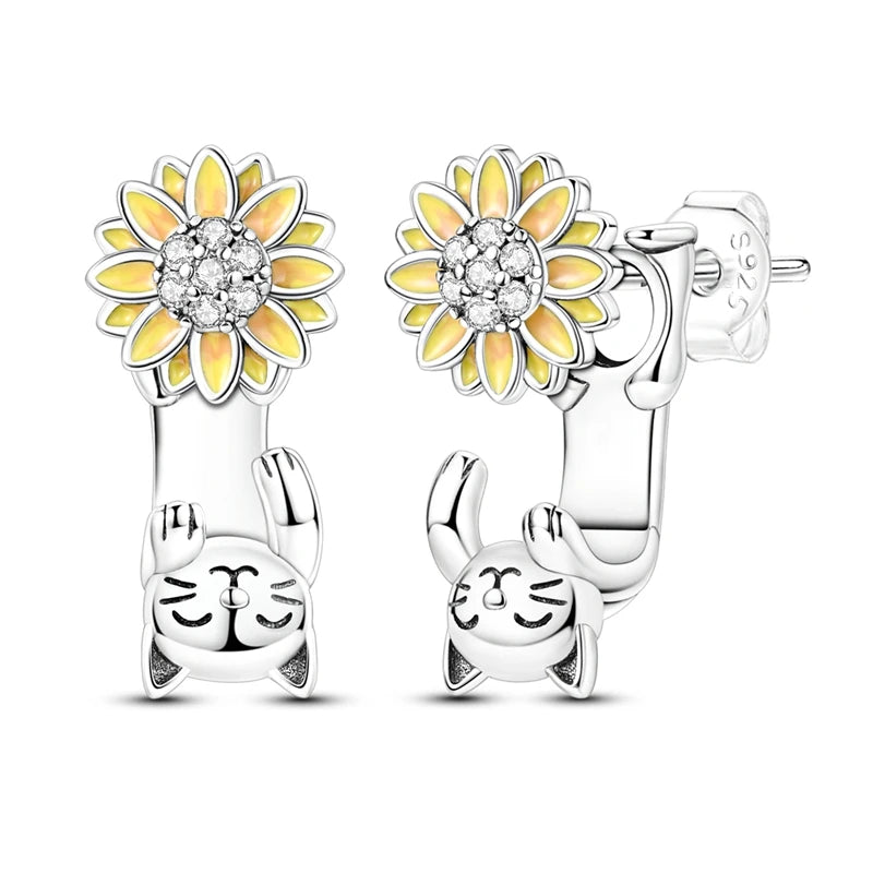 925 Sterling Silver Cats Dogs Animals Hoop Ear Studs Anniversary Gift