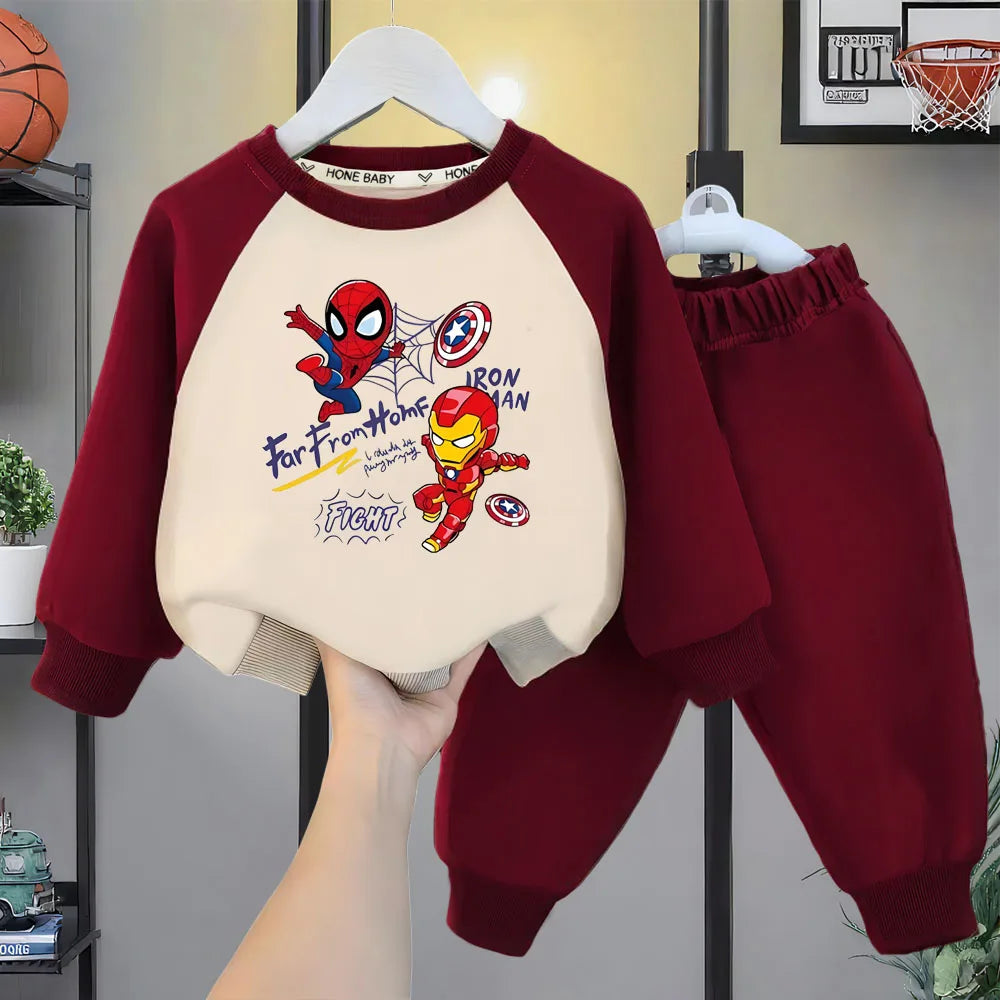 Kids Spiderman Printed O-Neck Hoodie & Pants Two Piece Boys Casual Suit