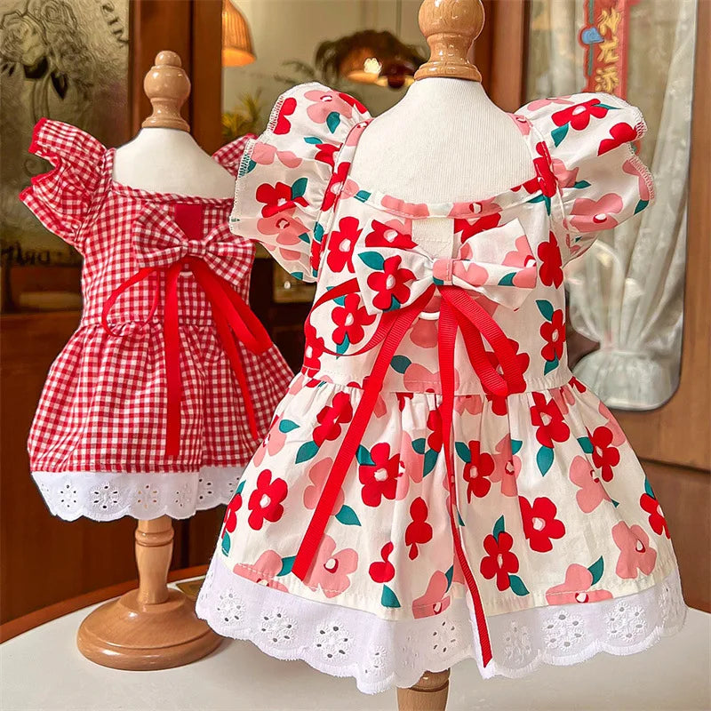 Sweet Bow Dog Cat Dress Set, Floral Lace Party Dress with Bow Tie, Cute Photoshoot Outfit for Small Medium Pets, Special Occasio
