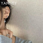 925 Sterling Silver Cross Zircon Stud Earrings Men Women Sparkling Jewellery