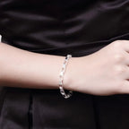 Classic Long Square Chain Bracelet 925 Sterling Silver Men Women Wedding