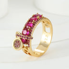 Luxury Female Rose Red Stone Wedding Rings For Women Engagement Jewelry Cute Pink Zircon Round Dangle Ring Christmas Day Gifts