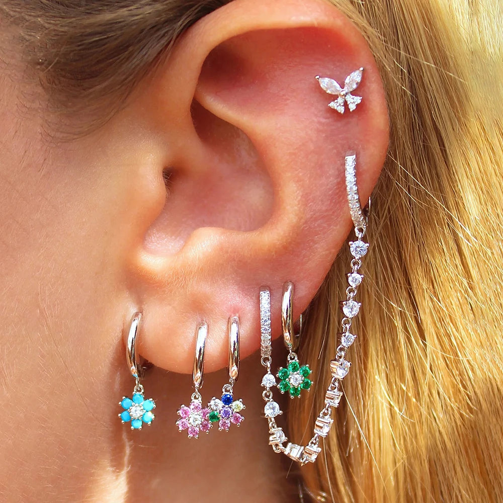 6PCS Exquisite Zircon Geometric Circle Earrings Set Gold Colour Steel