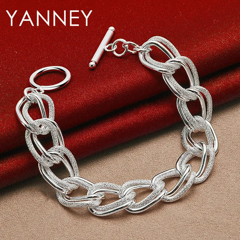 925 Sterling Silver 8-inch Frosted Knot Bracelet Men Women Wedding Jewellery