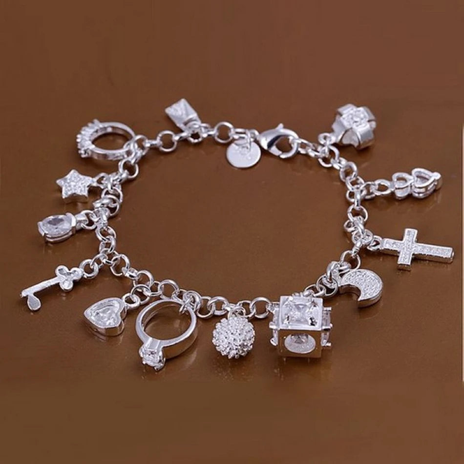Cute Wedding Charm Bracelet 925 Sterling Silver Women Valentine's Day Gift