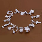 Cute Wedding Charm Bracelet 925 Sterling Silver Women Valentine's Day Gift