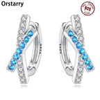 925 Sterling Silver Blue White Cross Versatile Hoop Earrings Birthday Gift
