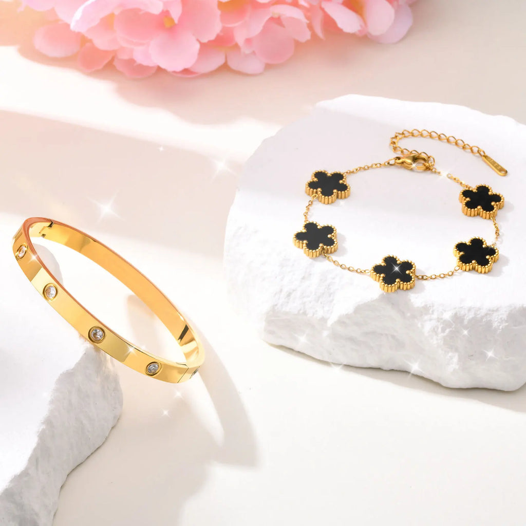 Cubic Zirconia Floral Bracelet for Women18k Gold Plated Link Statement Jewelry