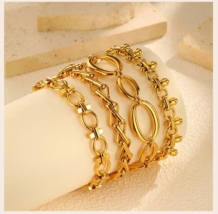 316L Stainless Steel Chunky Chain Bracelet for Women, 18k Gold Plated Waterproof Stackable Jewelry