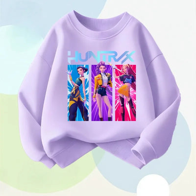 K-pop Girls Cartoon Print Long Sleeve Pullover Breathable O-Neck Sweatshirt