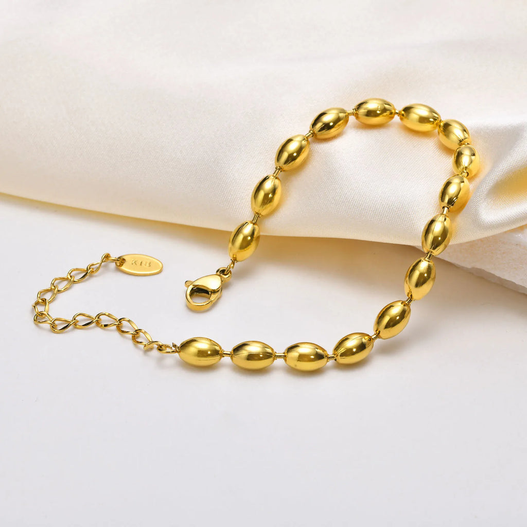 Stainless Steel Heart-shaped Rhinestone Bracelet for Women, Oval Beaded Bracelet Layered Waterproof Hand Wristband