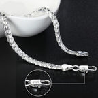 Square Solid Chain Bracelet 925 Sterling Silver Men Women Party Fashion Gift