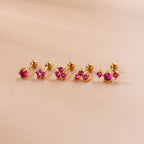 2PCS New Stainless Steel Rose Red Mini Piercing Stud Earrings