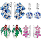 925 Sterling Silver Blue Iris Flower Hoop Earrings Anniversary Jewellery Gift