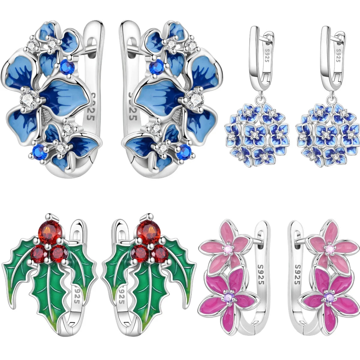 925 Sterling Silver Blue Iris Flower Hoop Earrings Anniversary Jewellery Gift