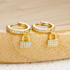 Luxury Zircon Key Lock Asymmetric Hoop Earrings Gold Plated Steel