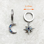Royalty Star & Moon Hinged Hoop Earrings 925 Sterling Silver Lucky Gift