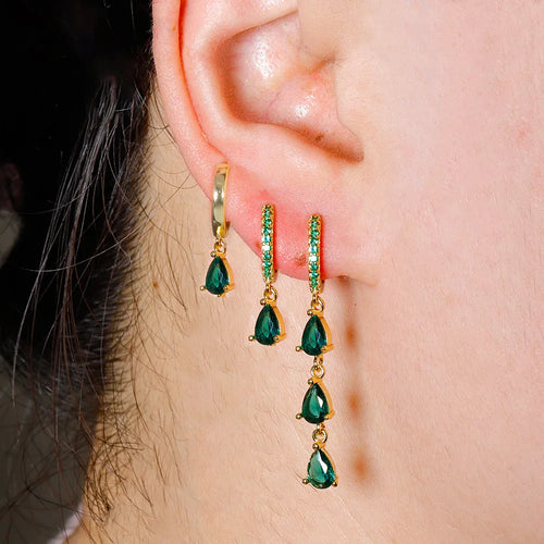 3PCS Stainless Steel Water Drop Hoop Earrings 18K Gold Plated Zirconia