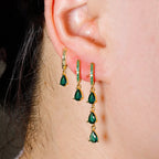 2PCS Luxury Stainless Steel Water Drop Pendant Earrings CZ Zircon